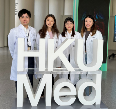 A research team from HKUMed estimates an over 30% elevated risk of breast cancer among antipsychotic users. The research team members include (from left): Dr Francisco Lai Tsz-tsun, Research Assistant Professor; Janice Leung Ching-nam, Research Assistant; Dora Ng Wai-yee, Student Research Assistant and Rachel Chu Yui-ki, Research Assistant, Centre for Safe Medication Practice and Research, Department of Pharmacology and Pharmacy, HKUMed.
 